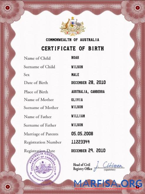 Printable Australia vital record birth certificate PSD template